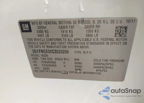 2012 Cadillac Srx Premium Collection z USA, uszkodzony, nr VIN 3GYFNCE3XCS523209